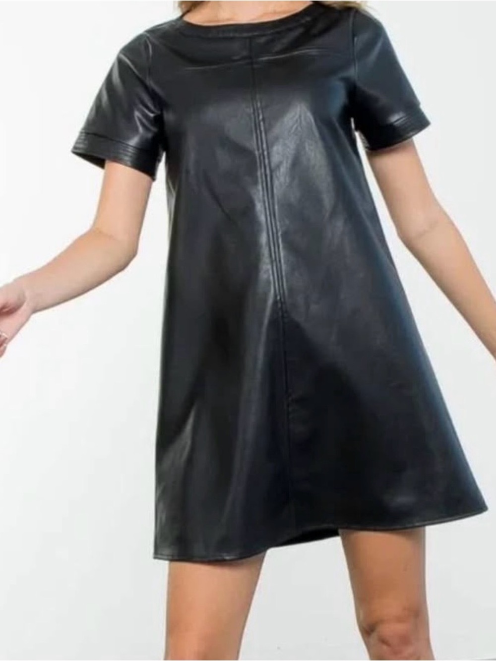 THML Black Faux Leather Mini A-Line Dress